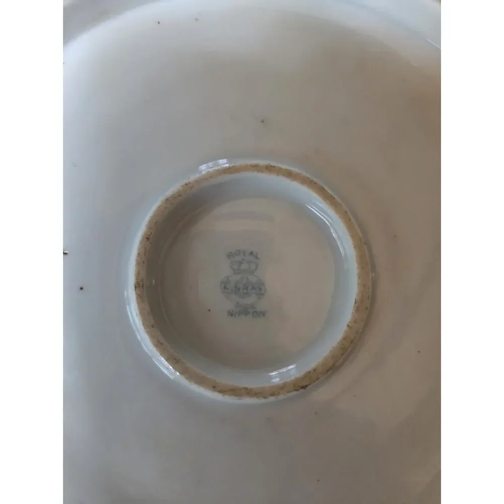 Antique Royal Kinran Nippon Hand Painted Pink Poppy Bowl Gold Moriage 11” Japan